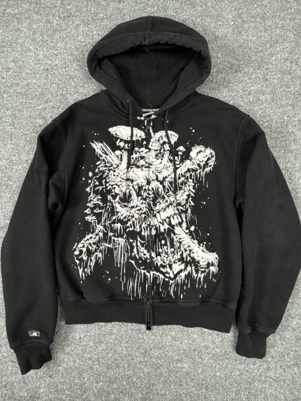 Lurking Class Zip Up Hoodie XL Black Cropped Graphic Skull